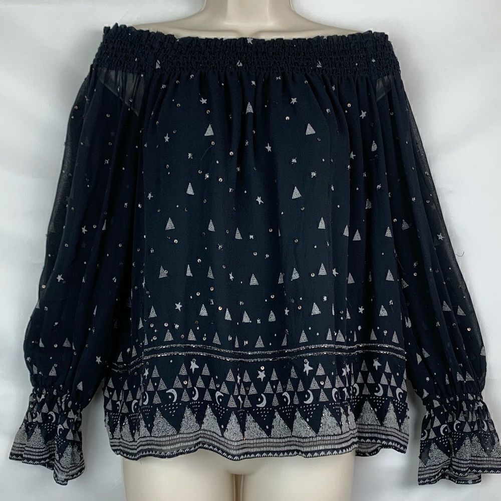 Joie Lilo Black off the shoulder silk blouse
